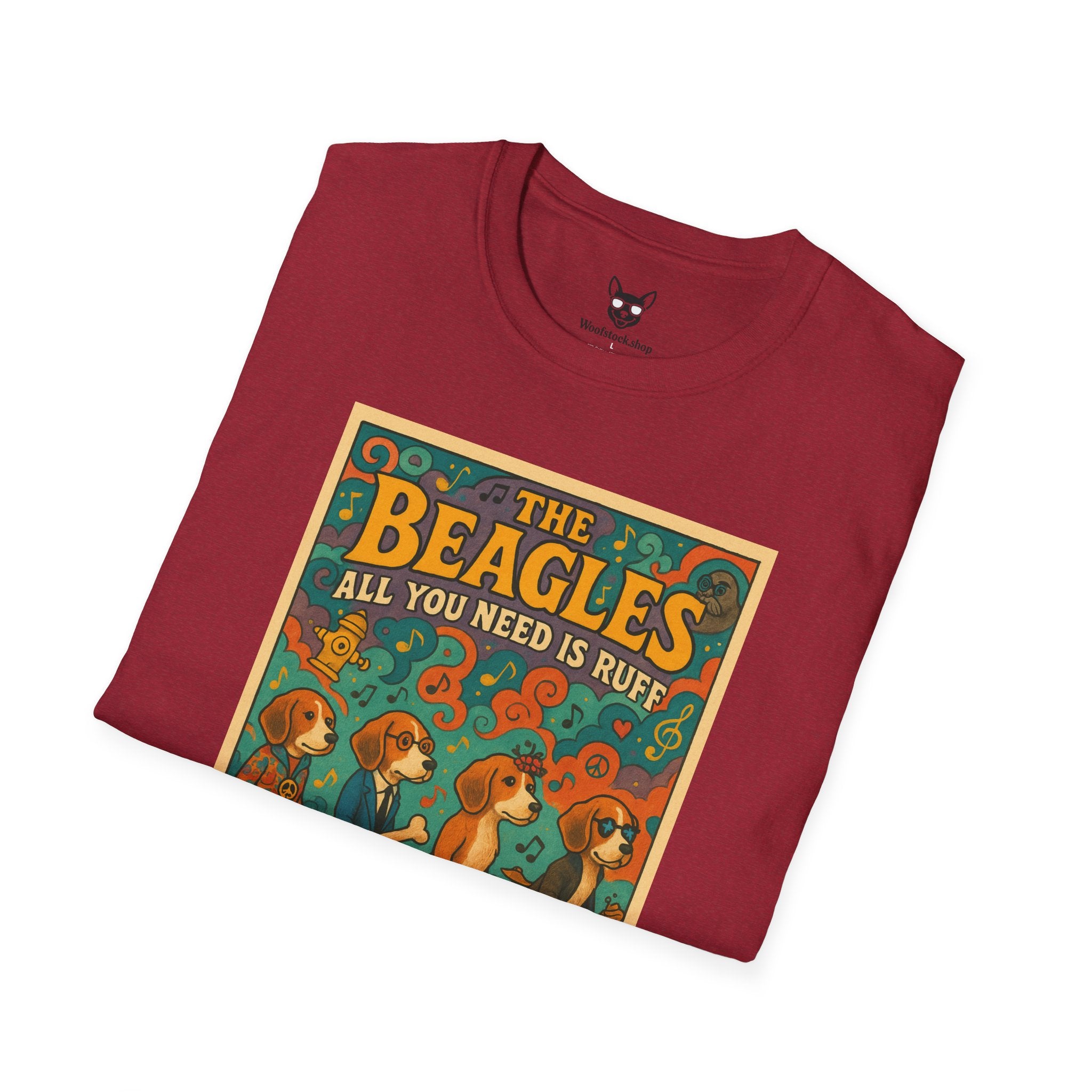 The Beatles Concert Poster Dog Parody Unisex Softstyle T-Shirt -- Funny Dog Concert Tee for Music and Dog Lovers